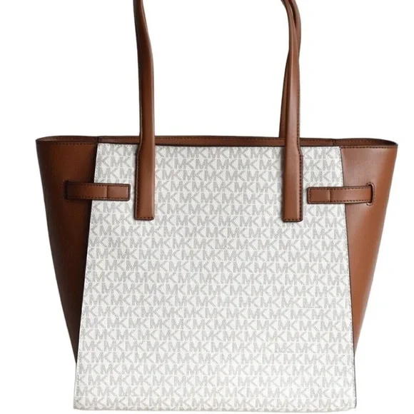 Michael Kors Carmen North South Large Top Zip Tote Vanilla MK Signature - Picture 4 of 7